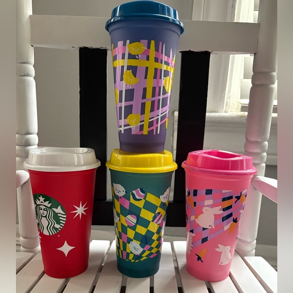 Starbucks Vibrant Plastic Tumbler Collection (4) with lids 16 oz - Picture 1 of 6